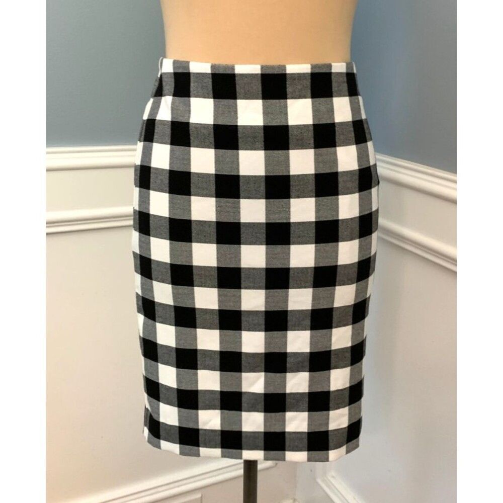 Ann Taylor Pencil Skirt Womens 0 Gingham Checkered Plaid Lined Career Academia